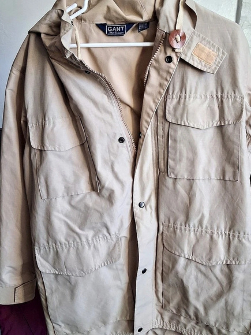 Vintage GANT The Rugger Hooded Field Jacket Men's Beige